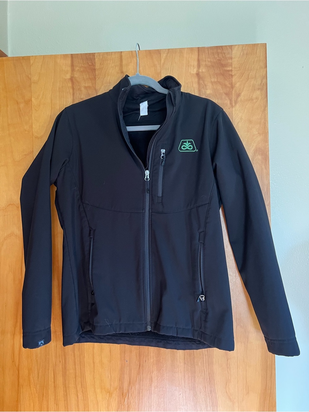 Black Softshell Jacket with Green Pioneer Seeds Logo - Women